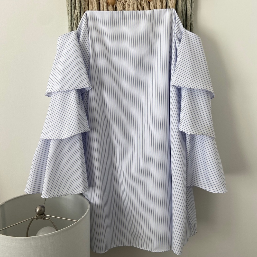 Off the shoulder pin stripe dress ruffled sleeve